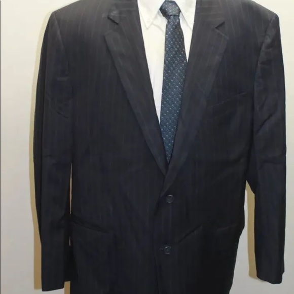 JOS A BANK Men Blazer 46R Black Striped 100% Wool Lined 2 Buttons - Picture 6 of 7
